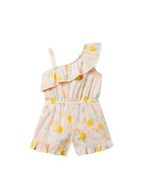 Janie and Jack Girls Fruit Print One-Shoulder Ruffle Romper Pockets Cotton - Sz6